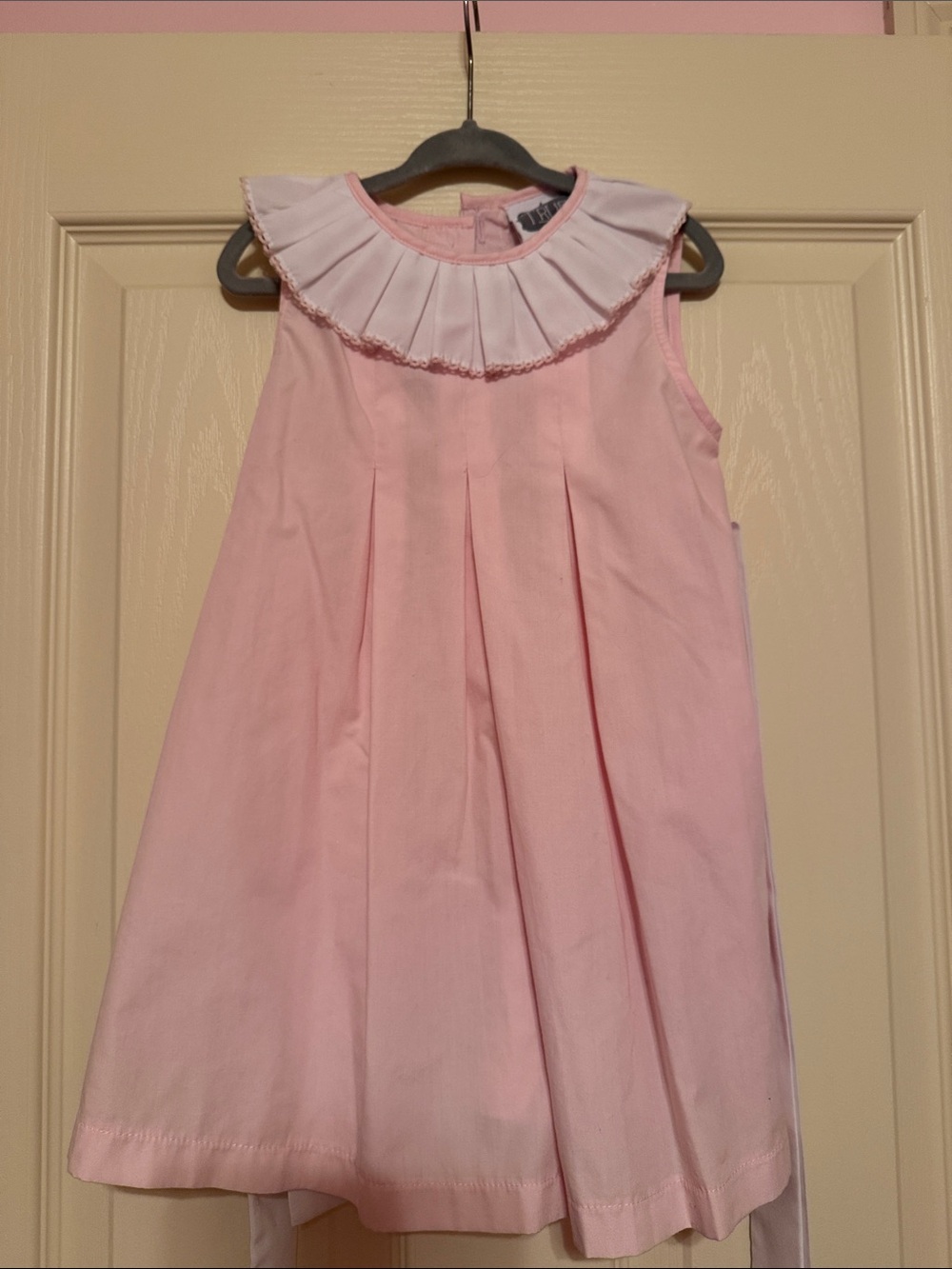 Girls' Pink Pleated Collar Dress